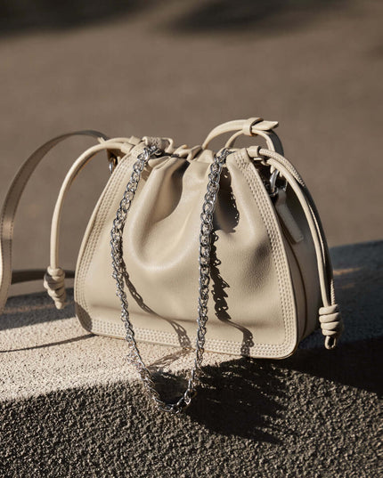 Chain Strap Drawstring Leather Bucket Bag-2