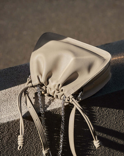 Chain Strap Drawstring Leather Bucket Bag-4