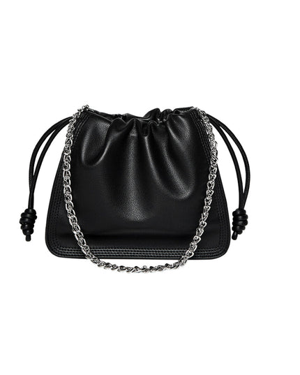 Chain Strap Drawstring Leather Bucket Bag-5