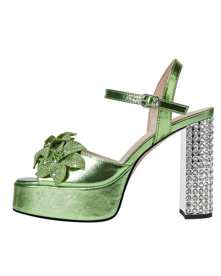Charming Floral Open Toe Gem Encrusted Heel Sandals-1