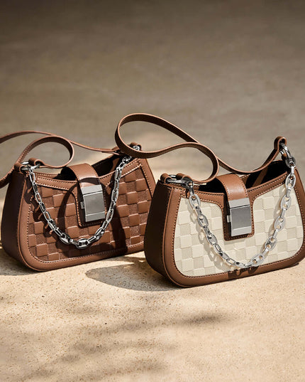 Christina Woven Leather Chained Shoulder Bag-1