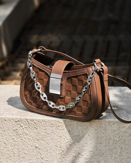 Christina Woven Leather Chained Shoulder Bag-4