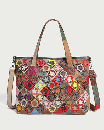 Colorful Hippie Leather Tote Bag-0