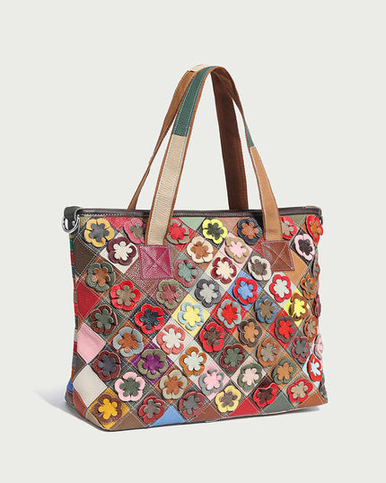 Colorful Hippie Leather Tote Bag-1