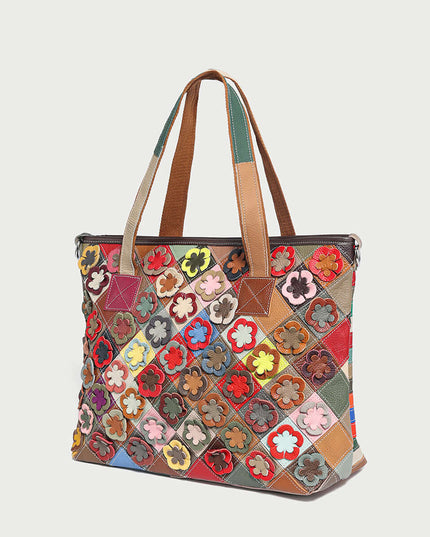 Colorful Hippie Leather Tote Bag-2
