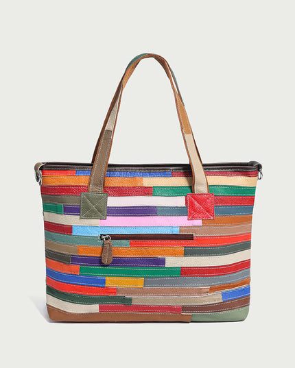 Colorful Hippie Leather Tote Bag-3