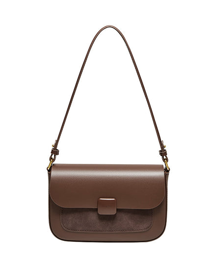 Compact Coffee Leather Box Shoulder Bag-0