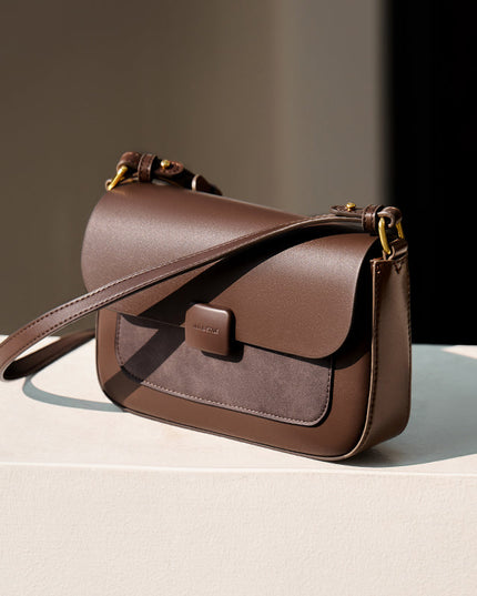 Compact Coffee Leather Box Shoulder Bag-1