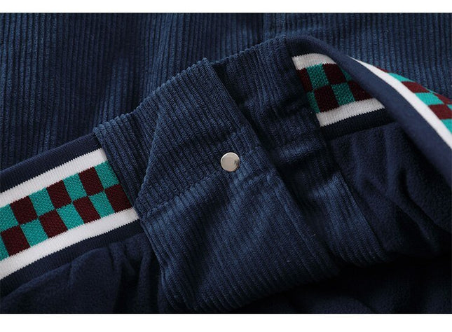Corduroy Jacket Men Daisy Flowers Letter Embroidery Patchwork Coat Loose Harajuku Retro College Style Streetwear Unisex-4