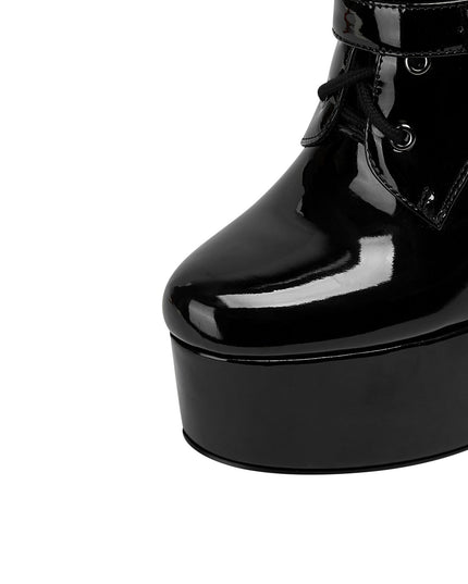 Cosplay Black Leather Buckle Knee High Boots-4