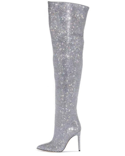 Crystal Embellished Slouchy Thigh High Boots-2