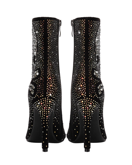 Crystal Encrusted Skull and Bones Black Ankle Boots-4