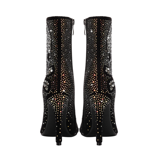 Crystal Encrusted Skull and Bones Black Ankle Boots-4