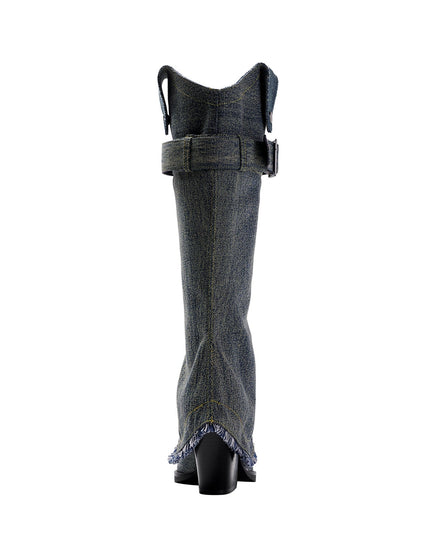 Denim Buckle Foldover Knee High Boots-3