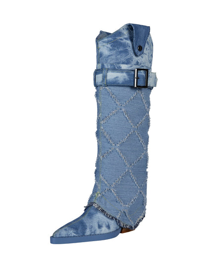 Diamond Denim Blue Knee High Boots-3