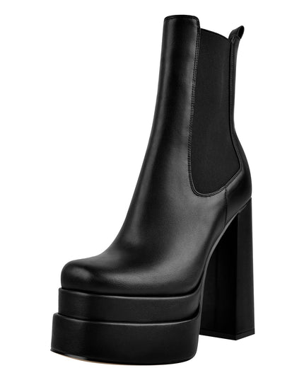 Double Platform Black Leather Ankle Boots-1