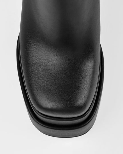 Double Platform Black Leather Ankle Boots-4