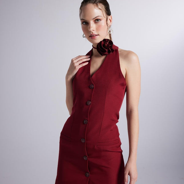 Becca Burgundy Rose Accessorized Mini Dress-0