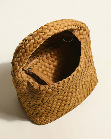 Earthy Medium Woven Top Handle Bag-3
