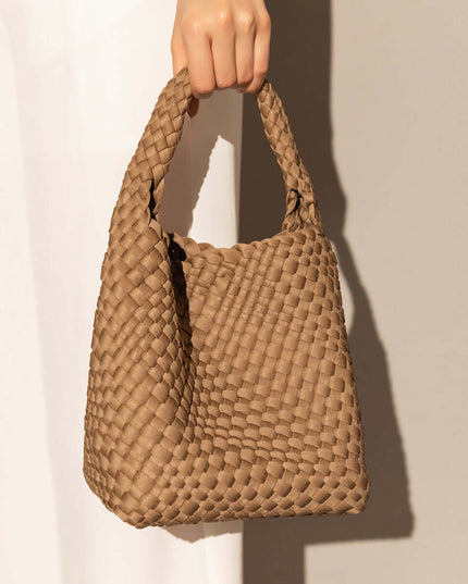Earthy Medium Woven Top Handle Bag-6