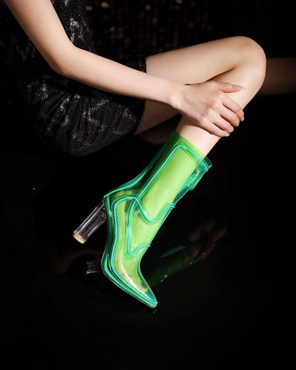 Electrifiying Neon Transparent Ankle Boots-4