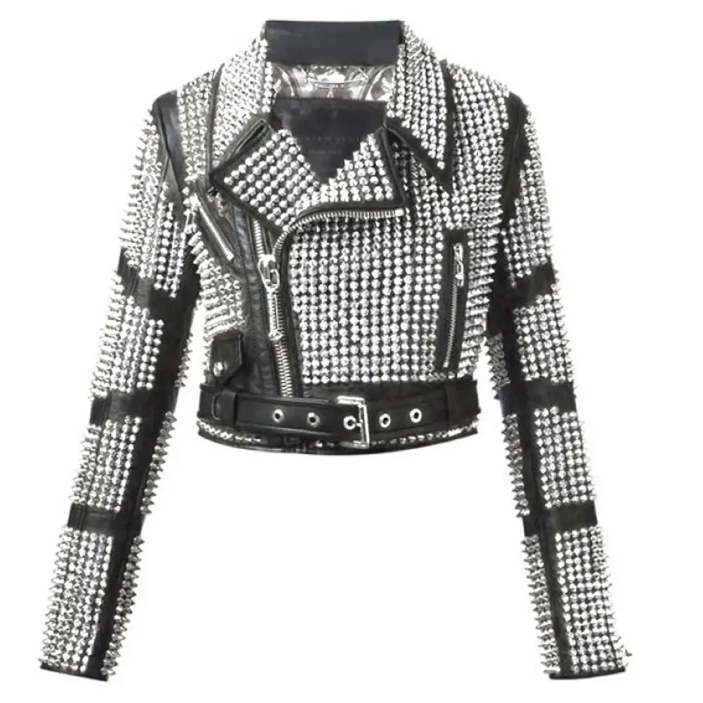 Women’s Elegant Studded Leather Jacket-0