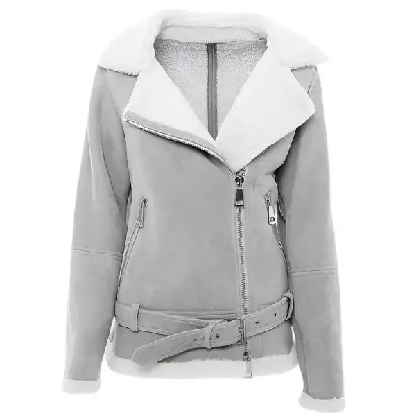 Women’s Grey Suede Shearling Jacket-0