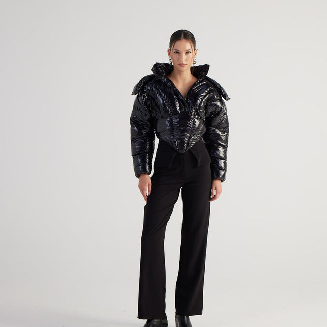 Aida Black Puffer Hooded Jacket-4