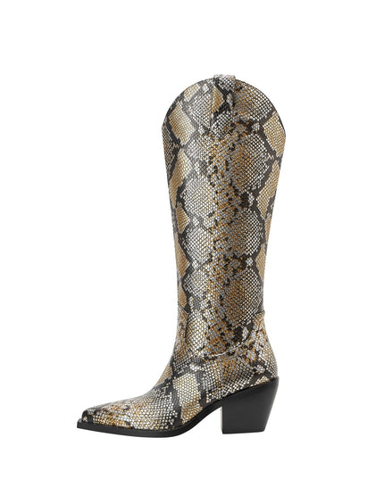 Faux Python Snakeskin Knee High Boots-0