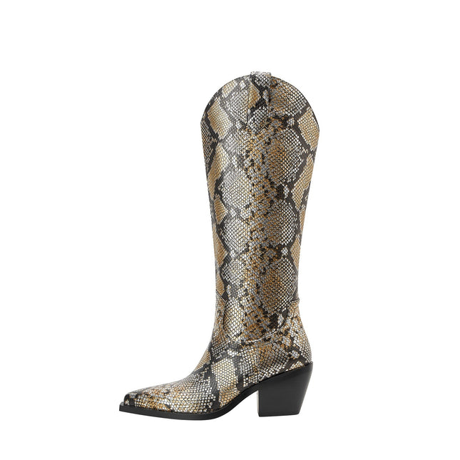 Faux Python Snakeskin Knee High Boots-0
