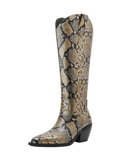 Faux Python Snakeskin Knee High Boots-1