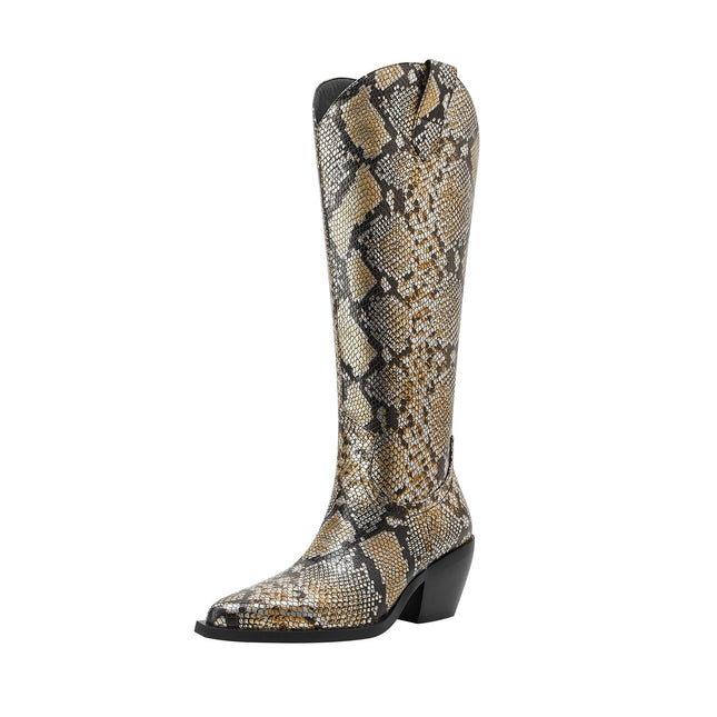 Faux Python Snakeskin Knee High Boots-1