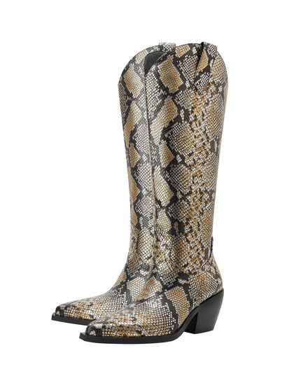 Faux Python Snakeskin Knee High Boots-2