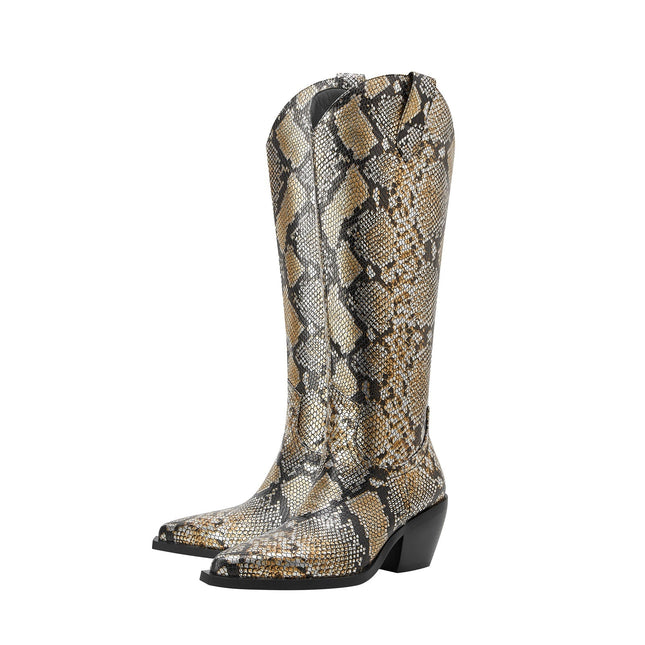 Faux Python Snakeskin Knee High Boots-2