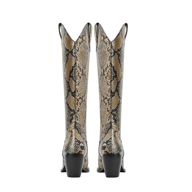 Faux Python Snakeskin Knee High Boots-3
