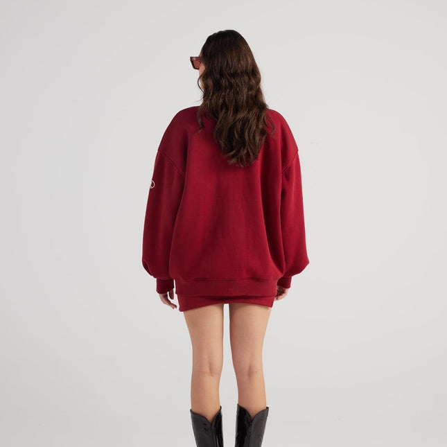 Alexa Burgundy Oversize Bomber Jacket with Removable Rose Accessory-1