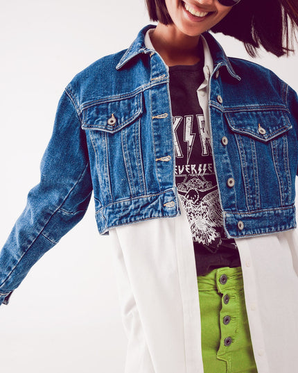 Cropped Denim Jacket in Mid Blue-0