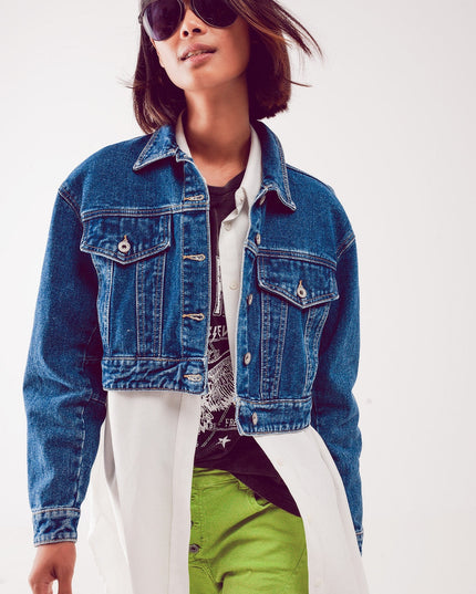 Cropped Denim Jacket in Mid Blue-3
