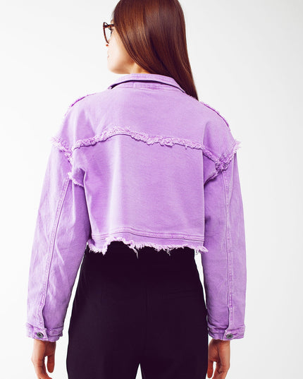 Cropped Denim Trucker Jacket in Purple-3