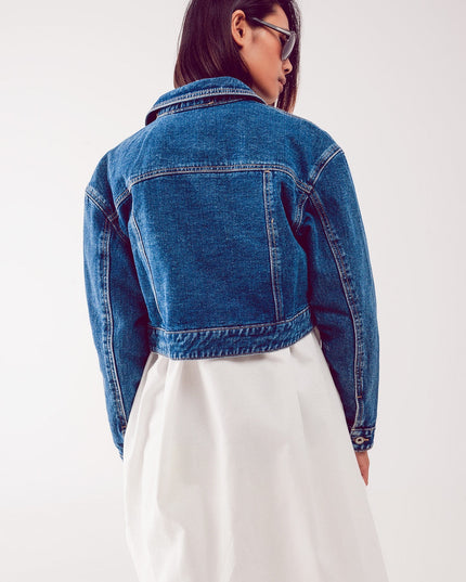 Cropped Denim Jacket in Mid Blue-2