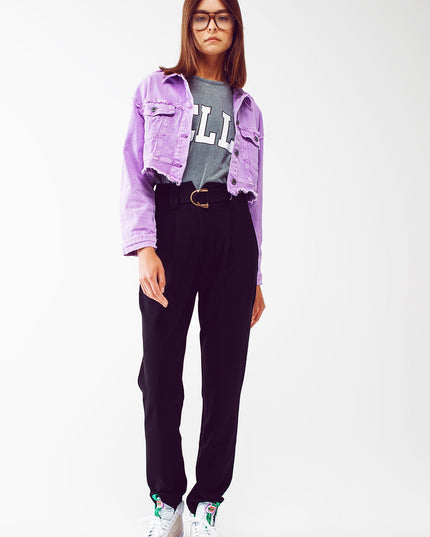 Cropped Denim Trucker Jacket in Purple-2