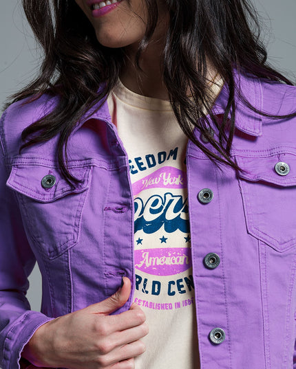 Slim Denim Trucker Jacket in Lilac-0