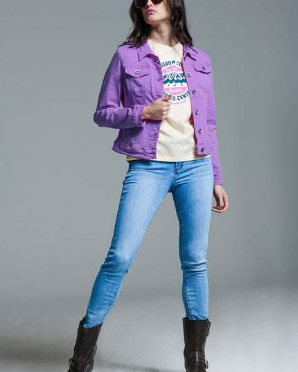 Slim Denim Trucker Jacket in Lilac-1