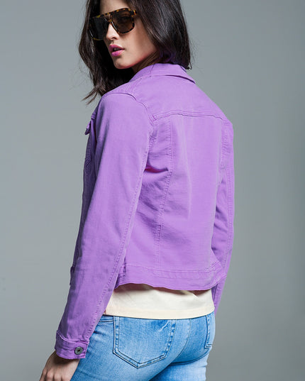 Slim Denim Trucker Jacket in Lilac-2