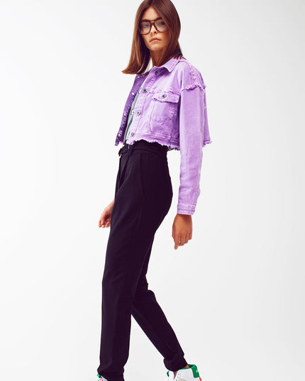 Cropped Denim Trucker Jacket in Purple-4