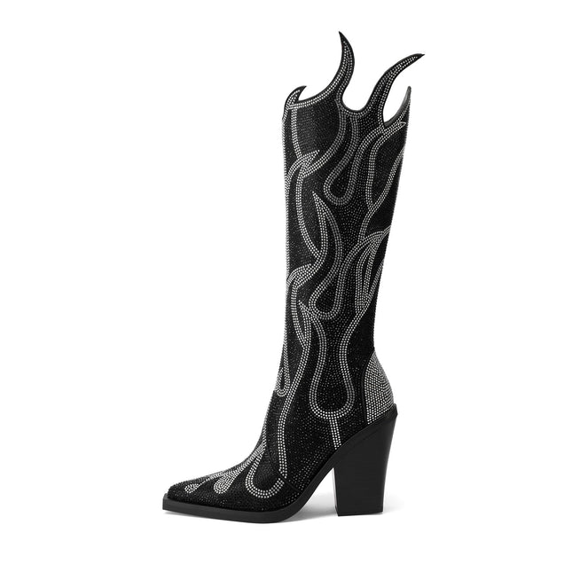 Flaming Hot Gem Encrusted Knee High Boots-1