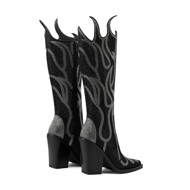 Flaming Hot Gem Encrusted Knee High Boots-4