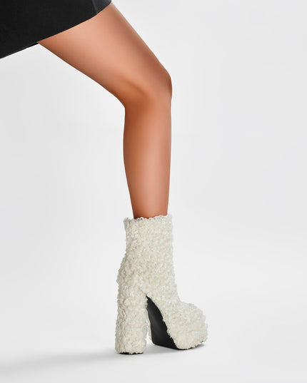Fluffy White Winter Ankle Boots-1
