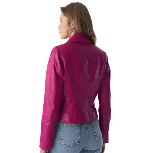 Women’s Classic Fuchsia Nappa Leather Biker Jacket-1