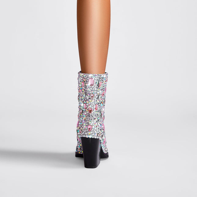 Fully Rhinestone Beaded Stage Performance Ankle Boots-2